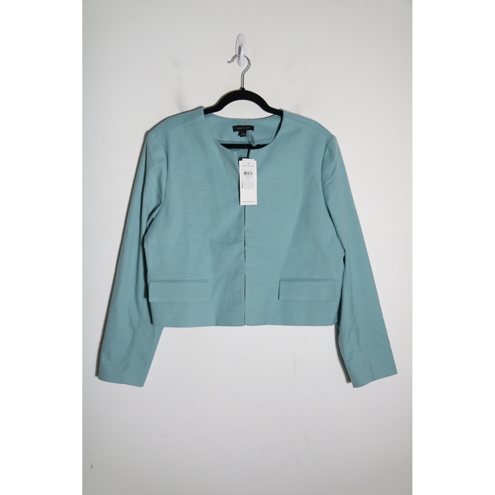 Ann  Taylor Cropped Crew Neck‎ Blazer Jacket Womens 16 Blue Work Office Classic